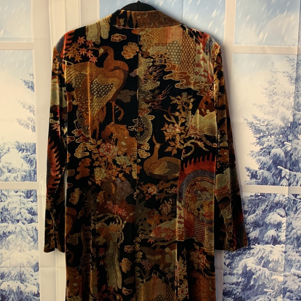 SOLD- Clio II Tapestry Peacock Floral Button Down Collar Velour Jacket Vintage - Picture 8 of 16